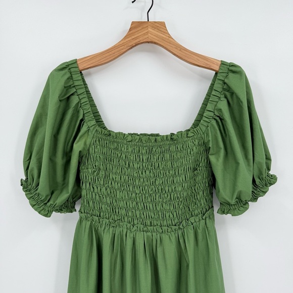Abercrombie & Fitch Puff Sleeve Smocked Bodice Midi Dress in Green Size S - Picture 4 of 10